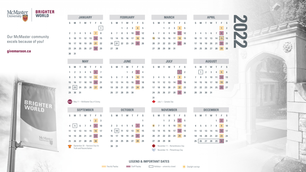 2022 McMaster Calendar
